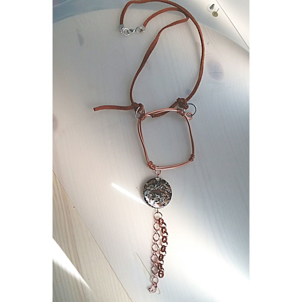 Brown Suede and Copper Wire, Chain w/ Accent Bead - Picture 4 of 8